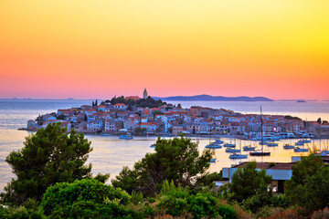 Primosten archipelago and blue Adriatic sea sunset view