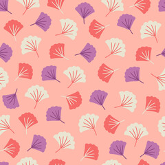 Floral seamless pattern with colorful leaves on light pink background
