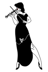 A woman plays the violin. Style. Evening dress.