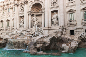 Trevi fountain architectural details from side. 