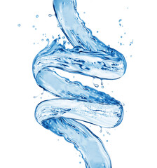 Splashes of fresh water in a swirling shape, isolated on a white background