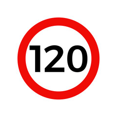 Speed limit 120 kmh sign of road traffic maximum speed vector icon.
