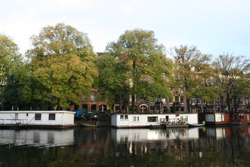 Fototapeta na wymiar Canal Amsterdam Netherlands, Gracht Amsterdam Nederland