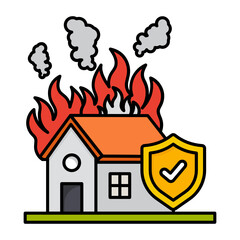 Definite loss vector color icon, Financial loss Protection Symbol, Risk management Sign, Property insurance concept, house caught on fire stock illustration