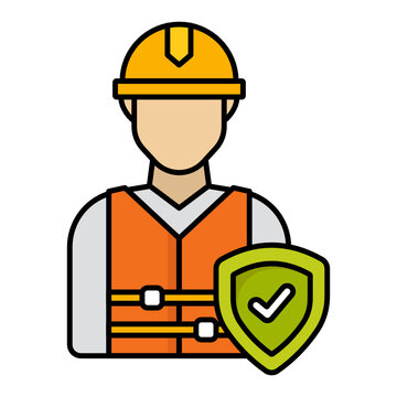 Construction Worker Coverage Vector Color Icon Design, Helmet With Protection Shield Symbol, Workers Compensation Stock Illustration, Risk Management Sign, Plant Engineer Life Insurance Concept