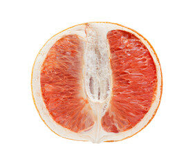 Grapefruit cut dried isolated on white background with clipping path, element of packaging design. Full depth of field.