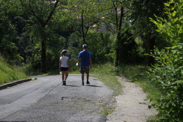 Couple hiking in the woods