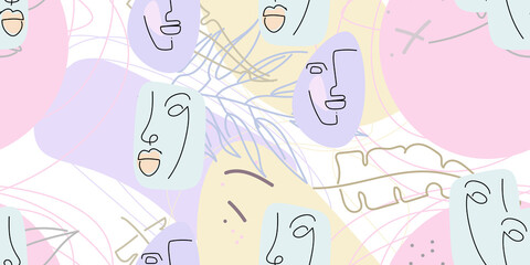 Face line pattern. Minimal art one line drawing.