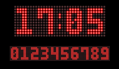 Digital diode panel. Glowing diode bulbs for displaying the time. A set of numbers on the diode panel.