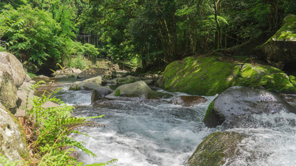 Fototapeta premium ”初景滝(Syokeidaru)”からの流れ／七つの滝がある”河津七滝（Kawazu Nanadaru）”／静岡県賀茂郡河津町（伊豆半島ジオパーク、富士箱根伊豆国立公園）