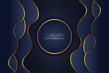 Premium Modern Luxury Abstract Dynamic Wave Navy with Golden Line Background