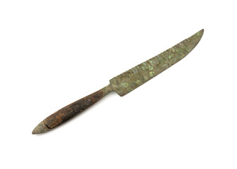 Old knife made from cooper isolated on white background.