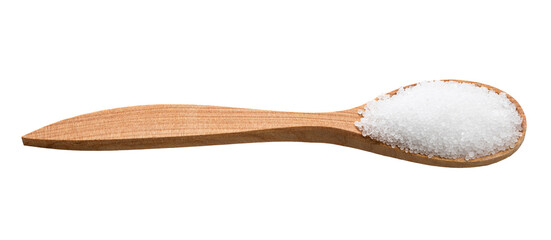 crystalline fructose in wooden spoon isolated