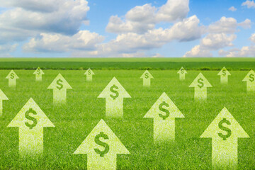 Arrows with dollar sign all over green field
