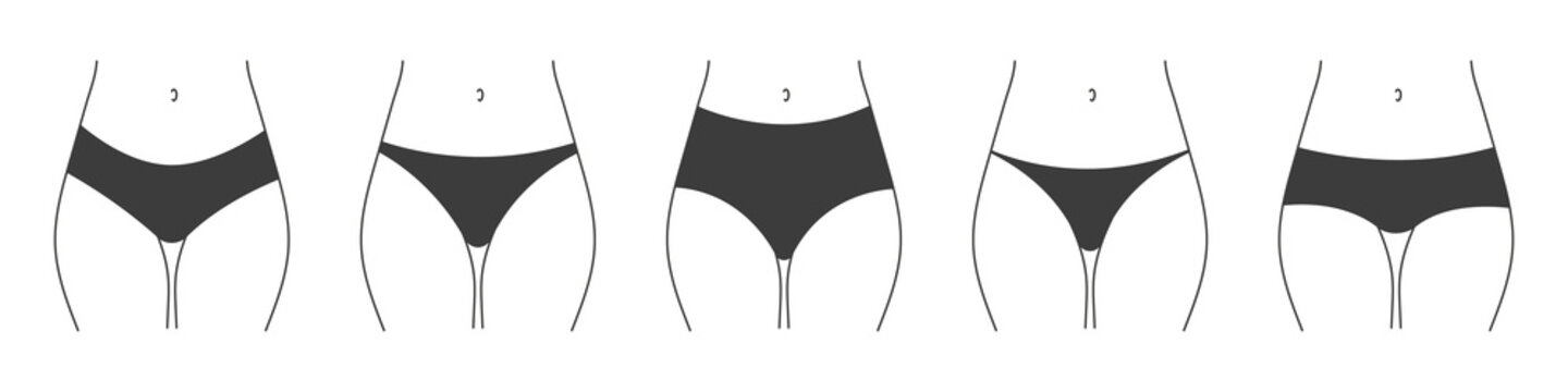 Different types of panties. Collection of lingerie. Vector silhouettes of female underwear