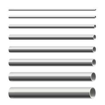 A set of steel metallic chrome pipes for construction industrial pipelines.