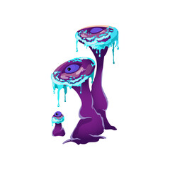 Fantastic mushrooms with sticky liquid, flat vector illustration isolated.