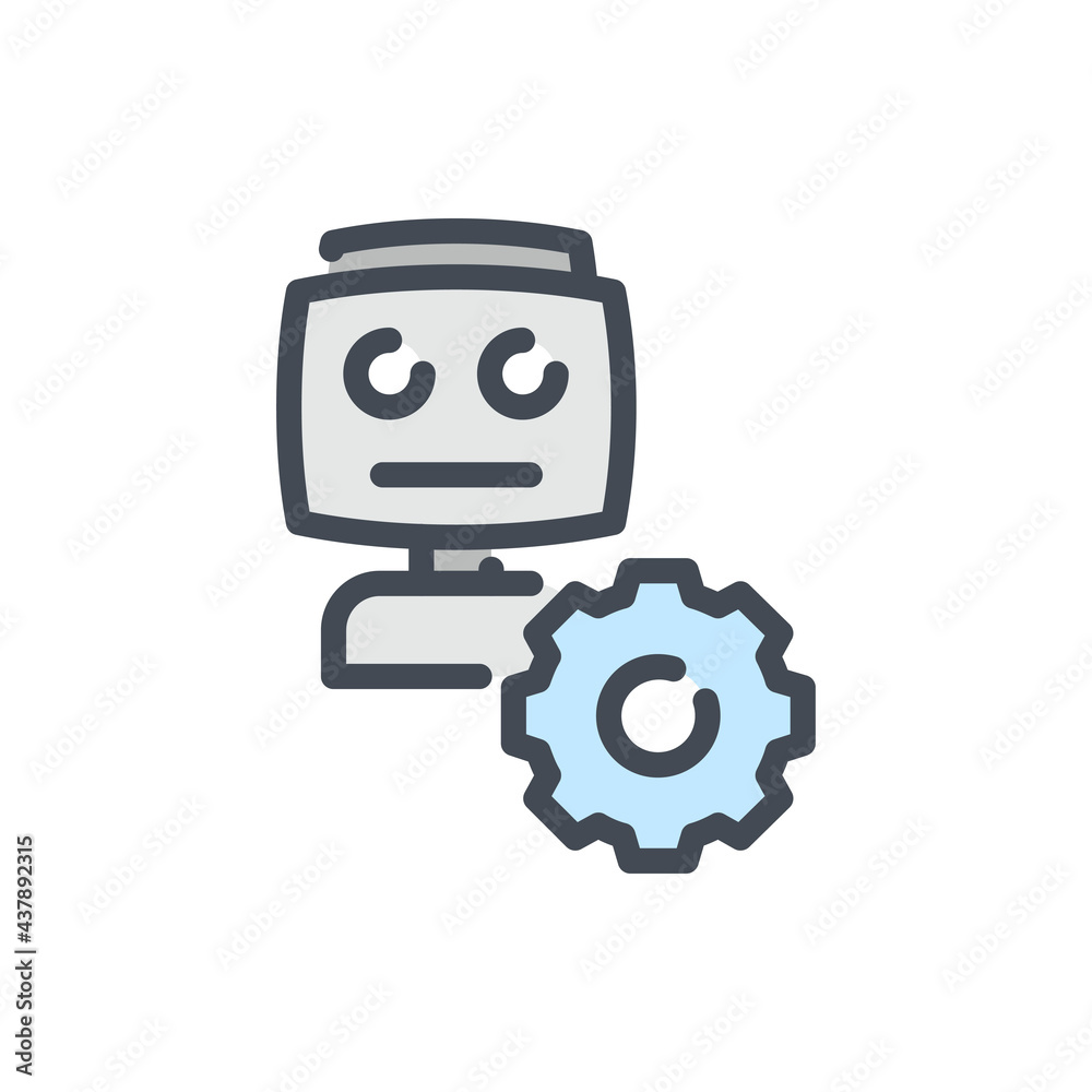 Poster robot with gear and chatbot settings color line icon. bot and robot control vector outline colorful 