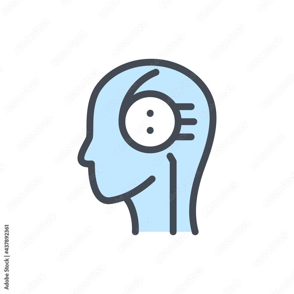 Poster artificial intelligence robot color line icon. head of bot vector outline colorful sign.