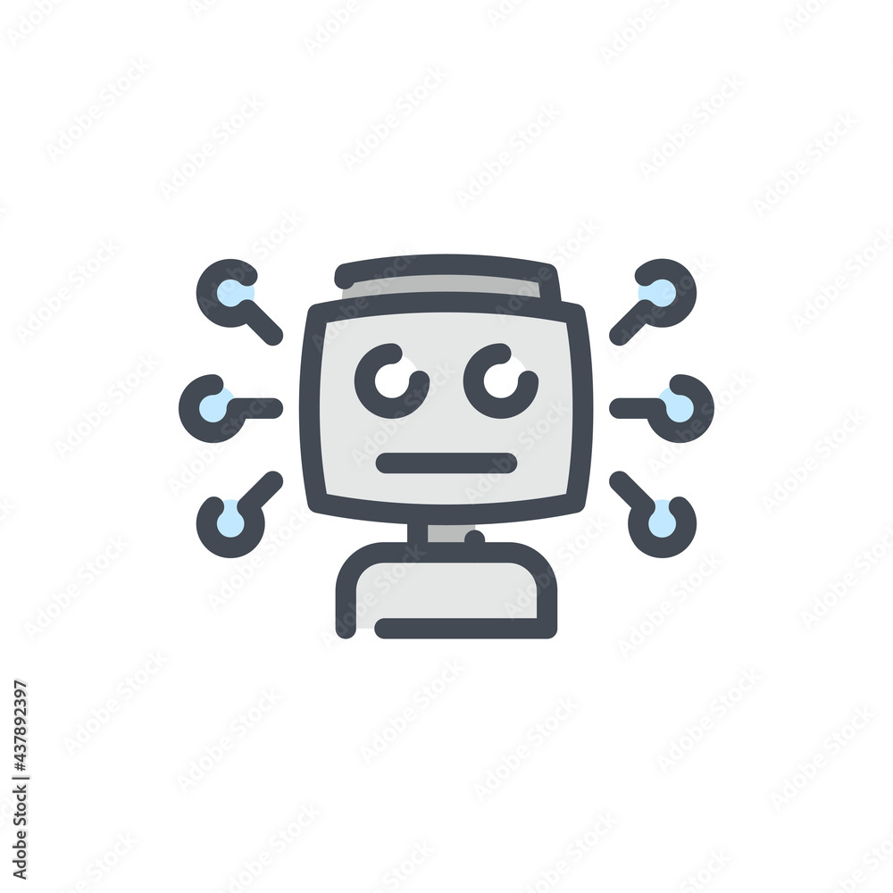 Poster robot head with connection color line icon. bot with artificial intelligence vector outline colorful