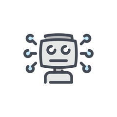 Fototapeta premium Robot head with connection color line icon. Bot with artificial intelligence vector outline colorful sign.