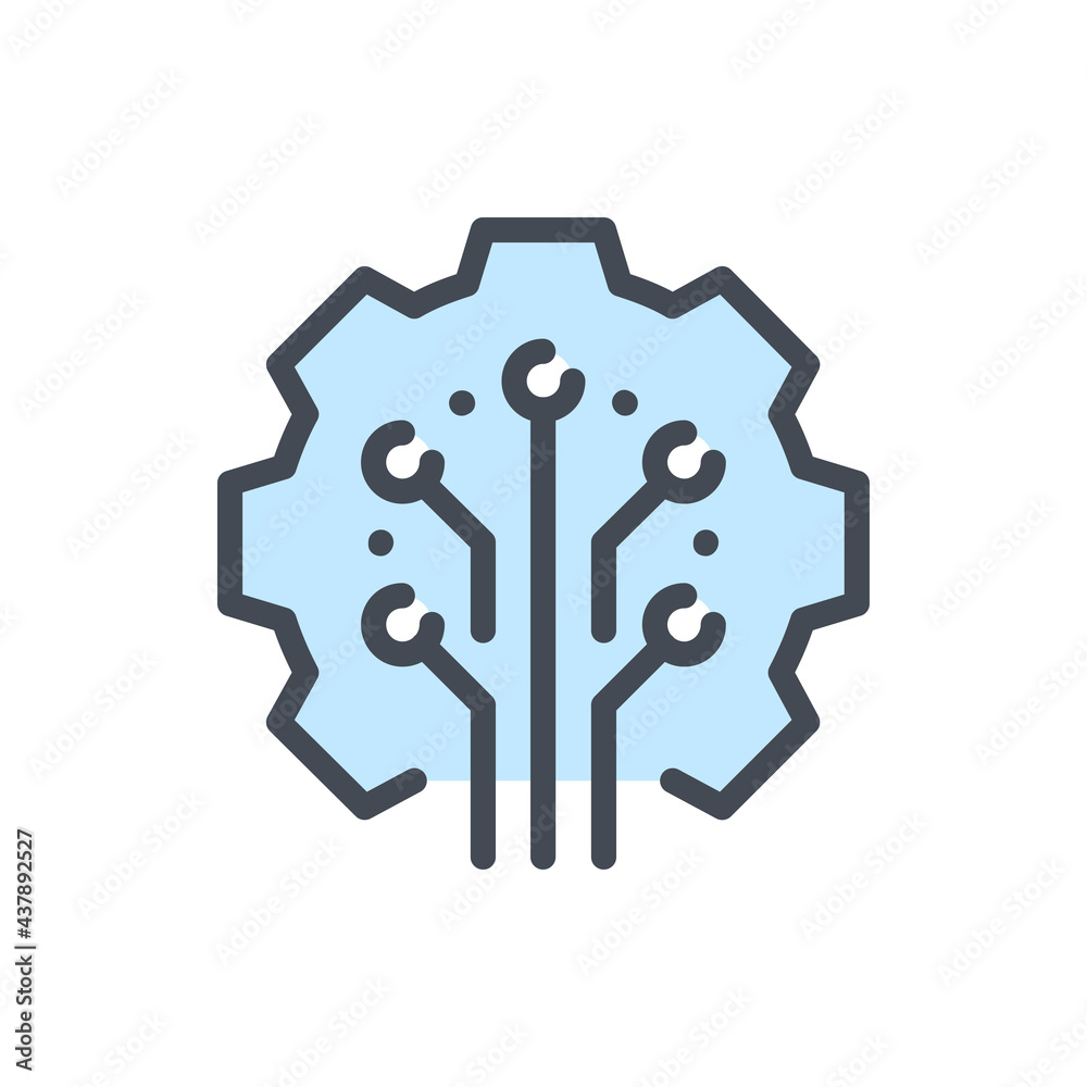 Poster gear with circuit connection color line icon. connection to control panel vector outline colorful si