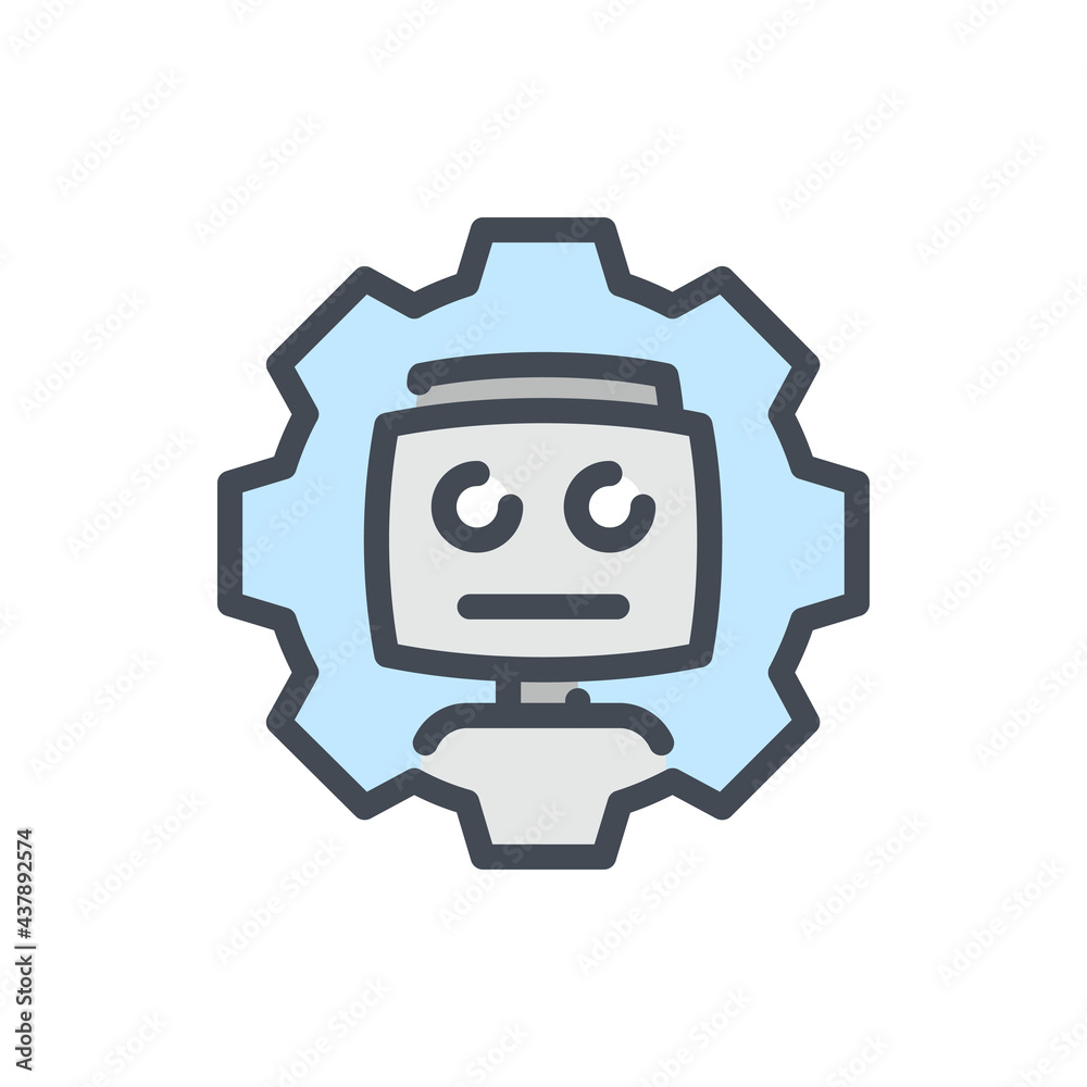 Poster robot with cogwheel color line icon. settings and control of robot and bot vector outline colorful s