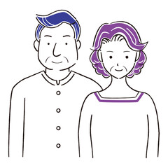 手描手描き 一人1color シニアの夫婦　バストアップ　