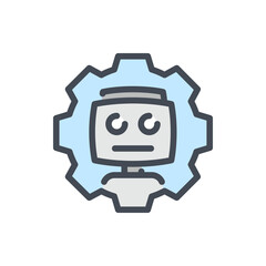 Robot with cogwheel color line icon. Settings and control of robot and bot vector outline colorful sign.