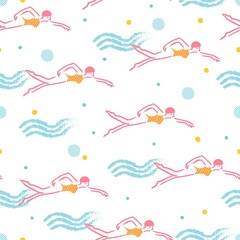 Fototapeta na wymiar Abstract Seamless Pattern with Swimming Girl in the Water Vector Illustration