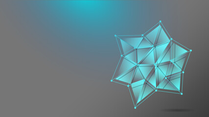 Glowing blue crystal on a gray background. The geometric shape of the polygon. Vector illustration. An abstraction. It can be used in the design of cover art, screen saver, book design, poster, flyer,