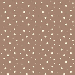 Seamless vector pattern with white polka dots on brown background. Design for fabric.
