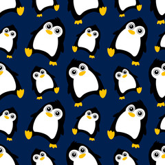 Penguin pattern cute animal seamless illustration on blue background
