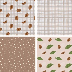 Seamless pattern with coffee beans in flat cartoon style.