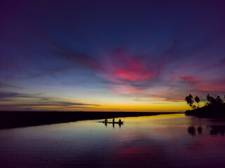 Sunset at river silhouette