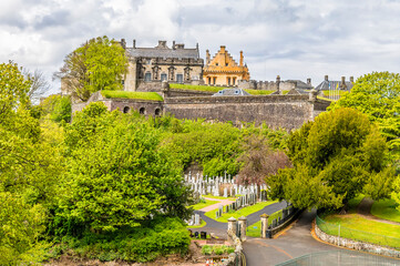 Fototapeta na wymiar A view toward Stirling castle from the church at Holy Rude, Stirling on a summers day