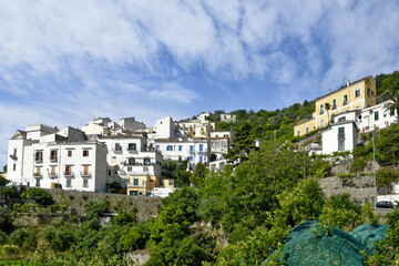 Panoramic view of Raito, a village on the Amalfi coast in Italy.