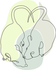 Rats and a heart of tails. Vector Lineart illustration.