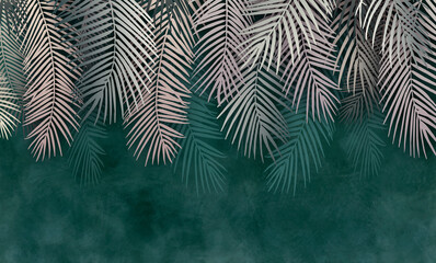 Palm leaves, palm branches, abstract drawing, tropical leaves. - obrazy, fototapety, plakaty