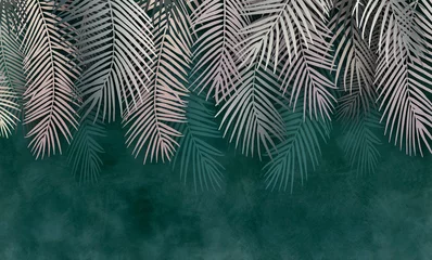 Fleecedeken met foto Palm leaves, palm branches, abstract drawing, tropical leaves. © antura