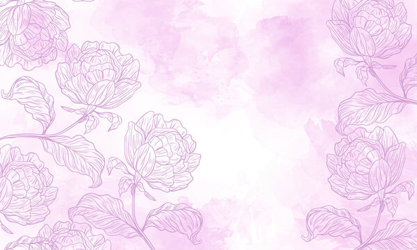 watercolor floral background with hand drawn flower elements