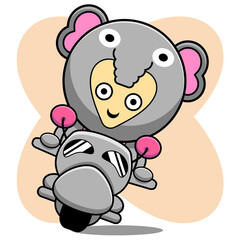 elephant costume cartoon character design illustration riding a motorcycle