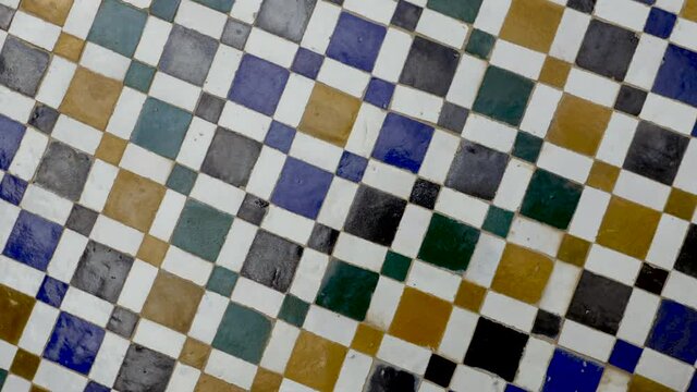 Traditional Moroccan tile floor. Abstract geometric design background footage. Rotating.
