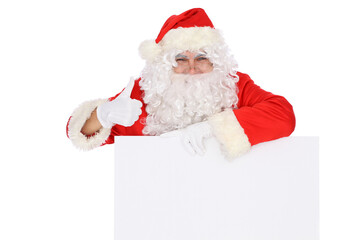 Naklejka premium Crazy cheerful Santa Claus near copy space area, isolated over white background. Merry Christmas and New Year concept