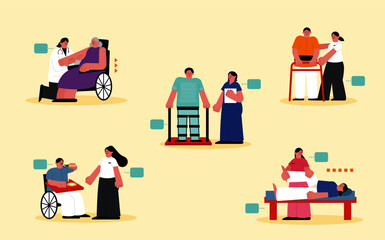 medical rehabilitation activities cartoon set