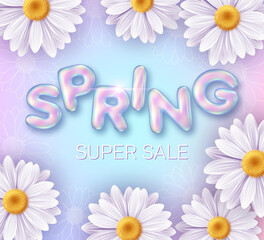 Summer background with daisy flowers. Sale banner template