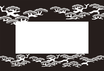 松イラストの和風ハガキ、ヨコ黒色