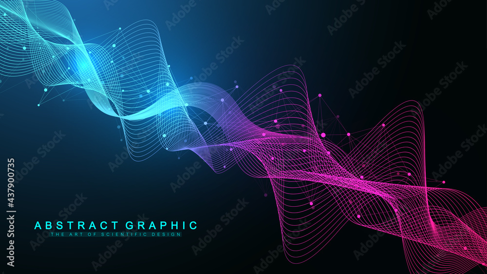 Aufkleber Geometric abstract background with connected lines and dots. Connectivity flow point. Molecule and communication background. Graphic connection background for your design. Vector illustration.