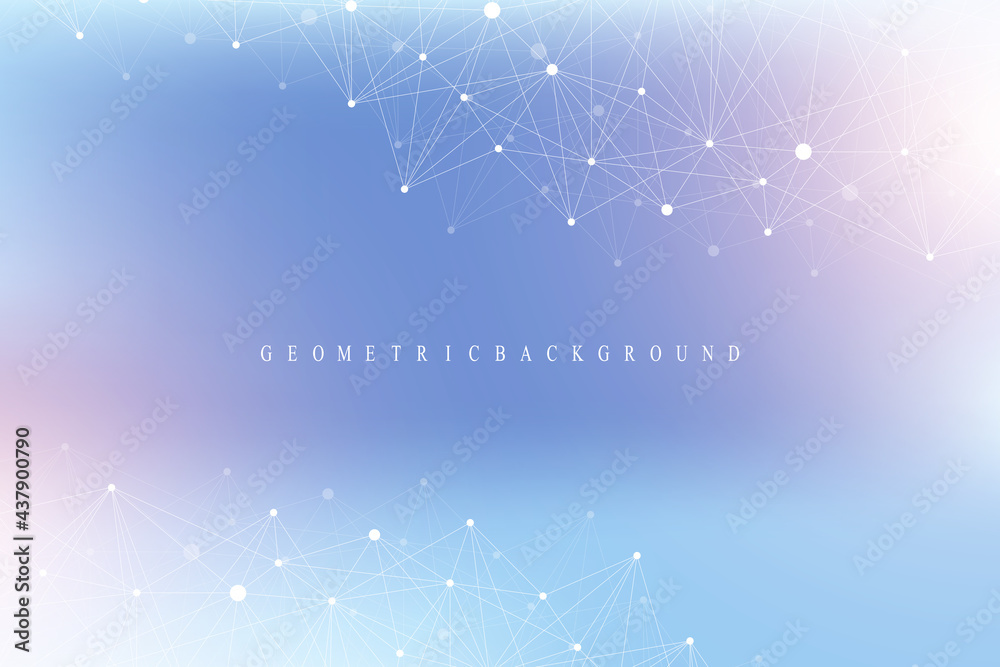 Poster Digits abstract background with connected line and dots, wave flow. Digital neural networks. Network and connection background for your presentation. Graphic polygonal background. Vector illustration