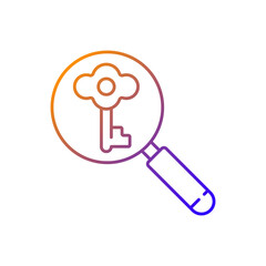 Looking for key gradient linear vector icon. Investigating to solve problem. Searching for tips. Clues for riddles. Thin line color symbols. Modern style pictogram. Vector isolated outline drawing